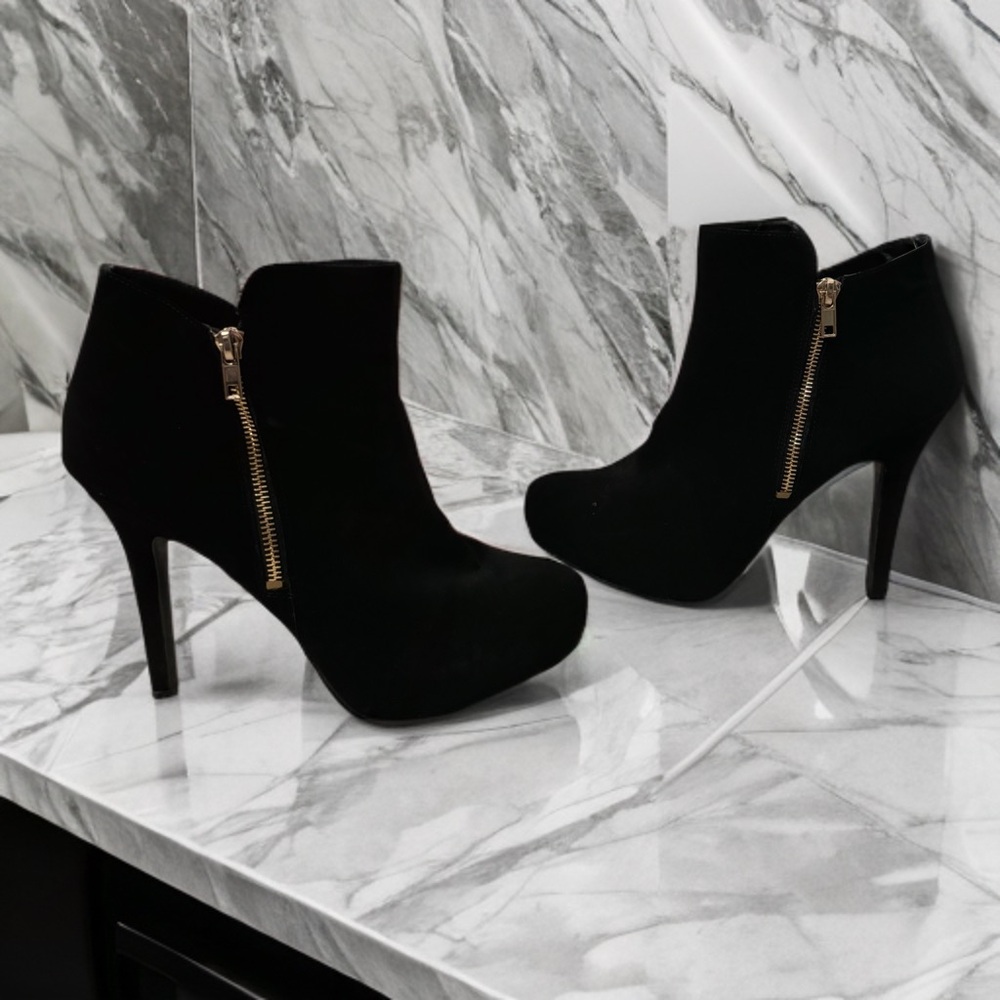 Black and Gold Platform Stiletto Booties